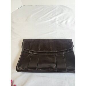 Vintage Dark Brown Faux Leather Pleated Envelope Clutch Bag Evening Handbag